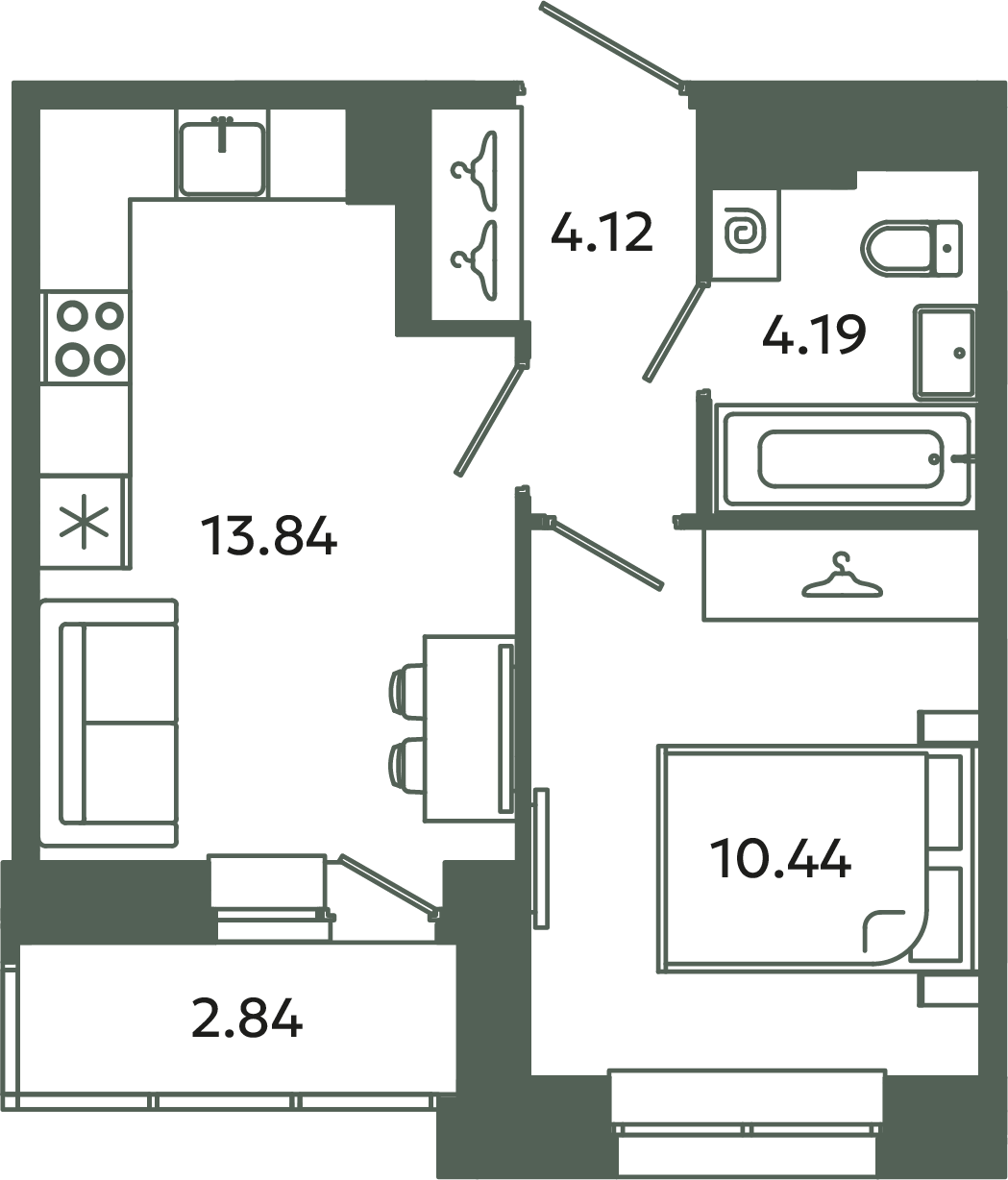 1 ккв 34 м²