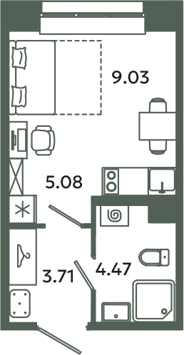 Студия 22,3 м²