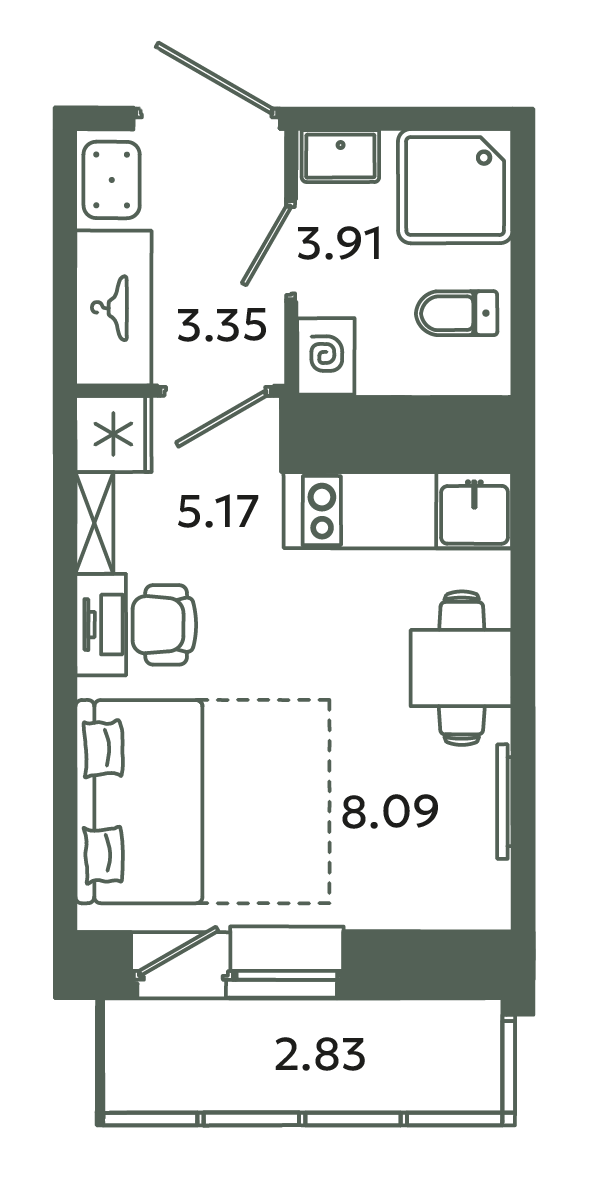 Студия 21,4 м²