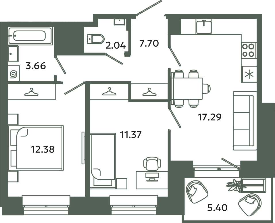 3 ккв (Евро) 56,1 м²
