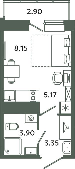 Студия 21,4 м²