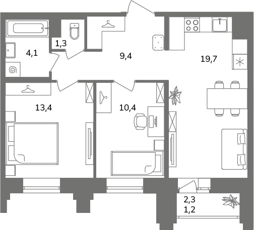3 ккв (Евро) 59,5 м²