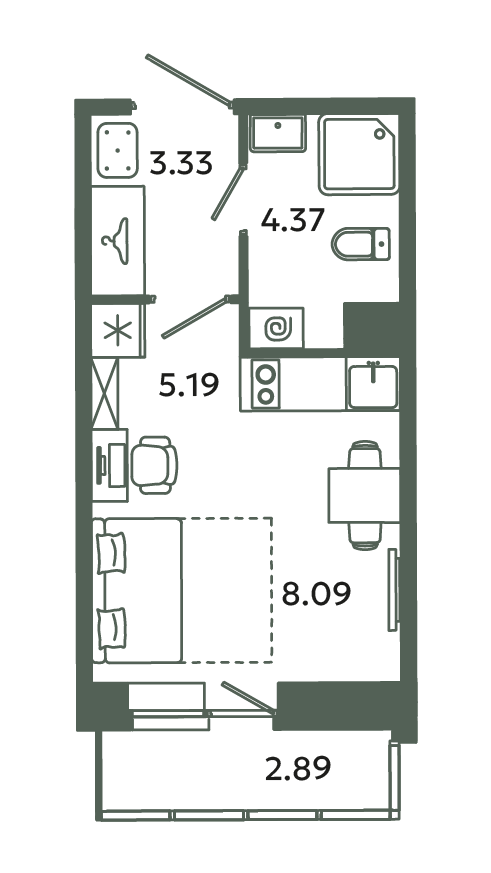 Студия 21,9 м²