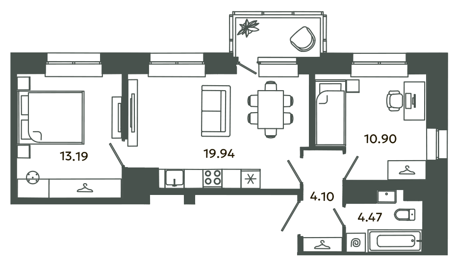 3 ккв (Евро) 53,8 м²