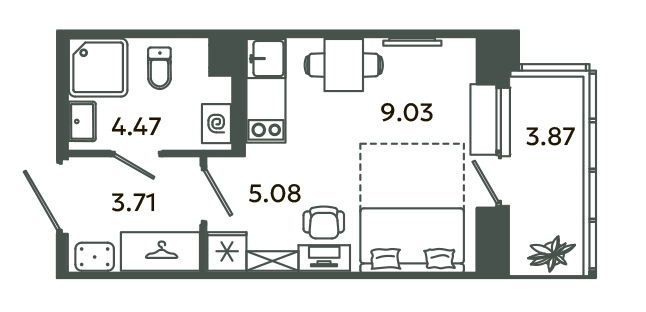 Студия 23,5 м²