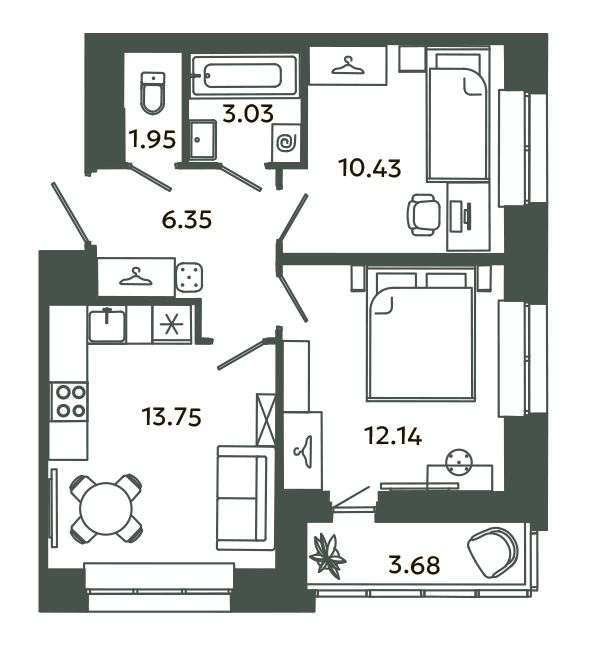 2 ккв 49,5 м²