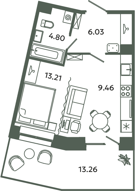 Студия 37,5 м²