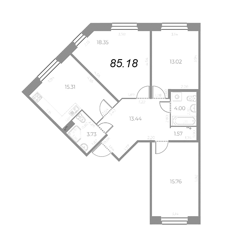 4 ккв (Евро) 85,2 м²