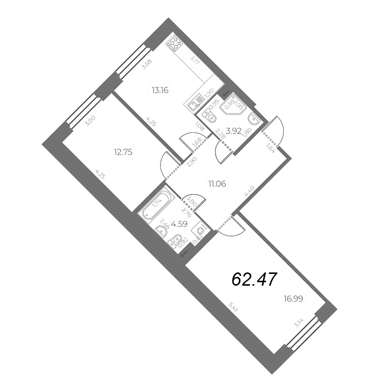 2 ккв 62,5 м²