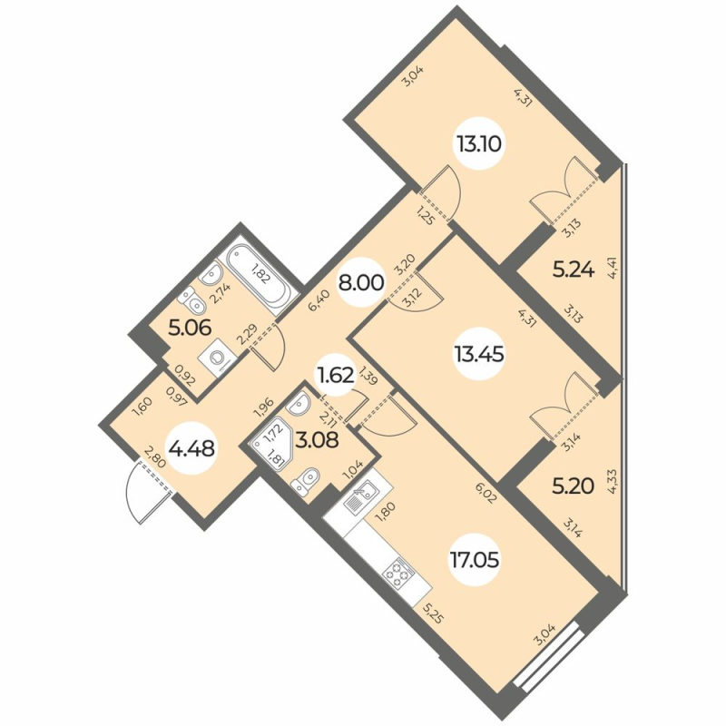 3 ккв (Евро) 71,1 м²
