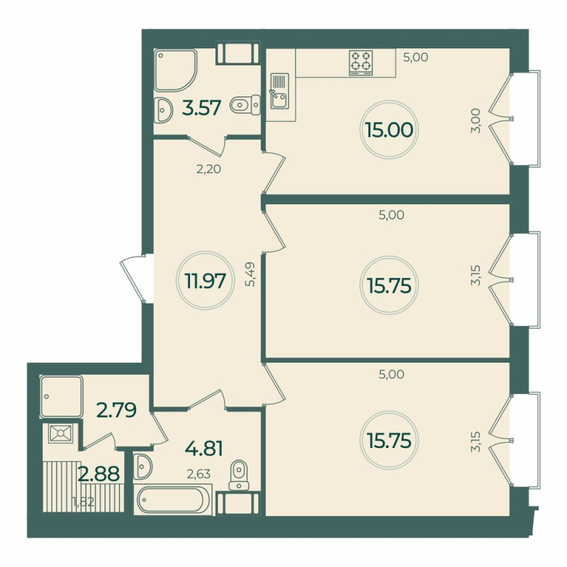 3 ккв (Евро) 72,5 м²