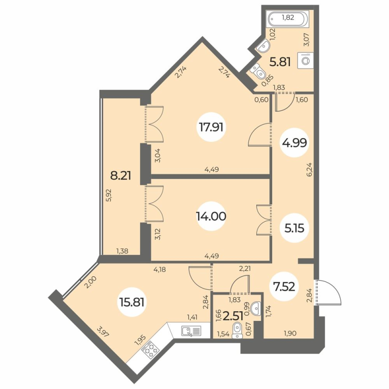 3 ккв (Евро) 77,8 м²
