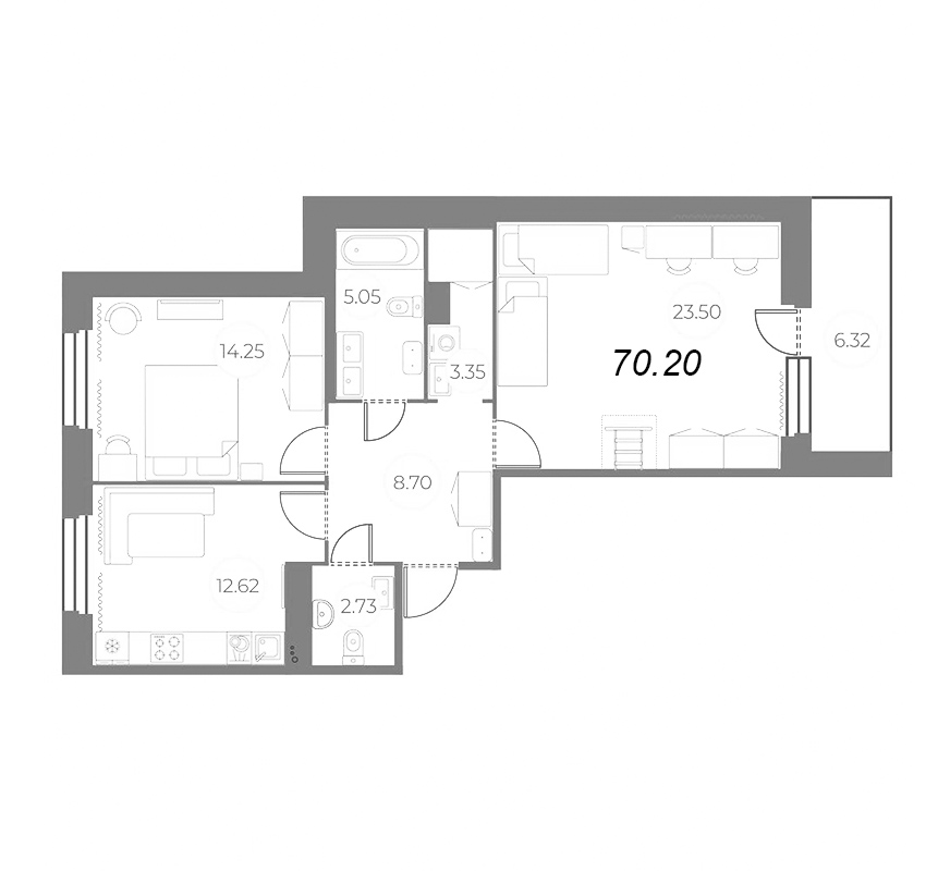 3 ккв (Евро) 73,4 м²