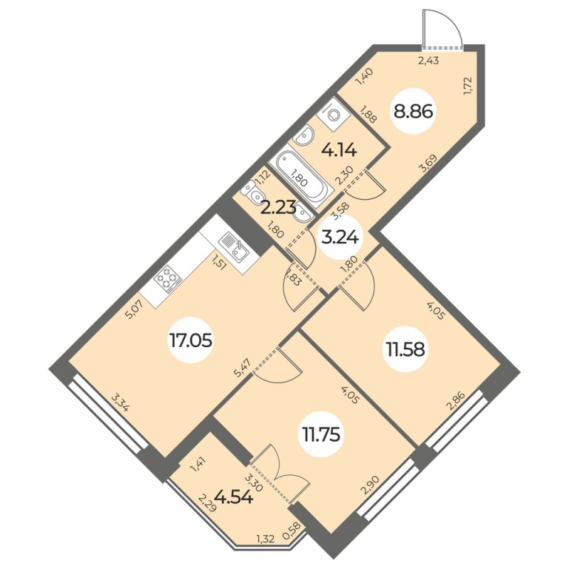 3 ккв (Евро) 61,1 м²