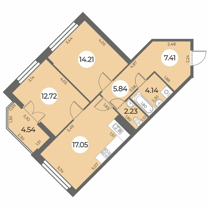 3 ккв (Евро) 65,9 м²
