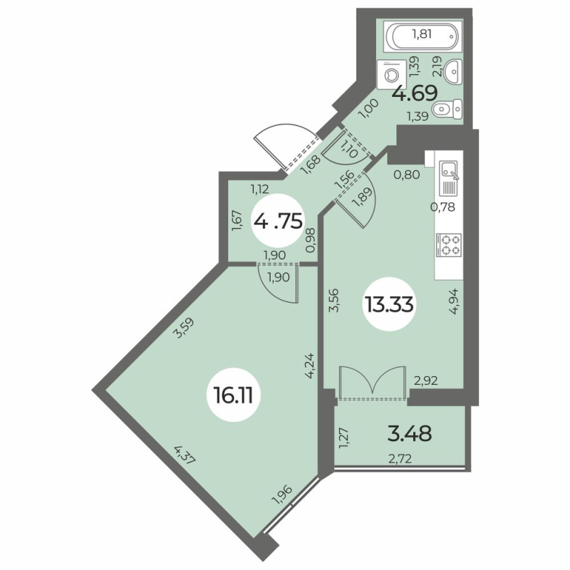 1 ккв 40,6 м²