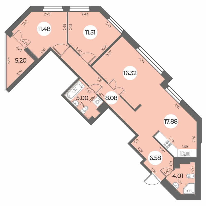 3 ккв (Евро) 83,5 м²