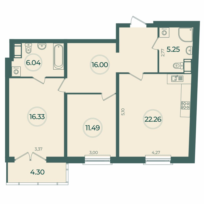 3 ккв (Евро) 78,7 м²