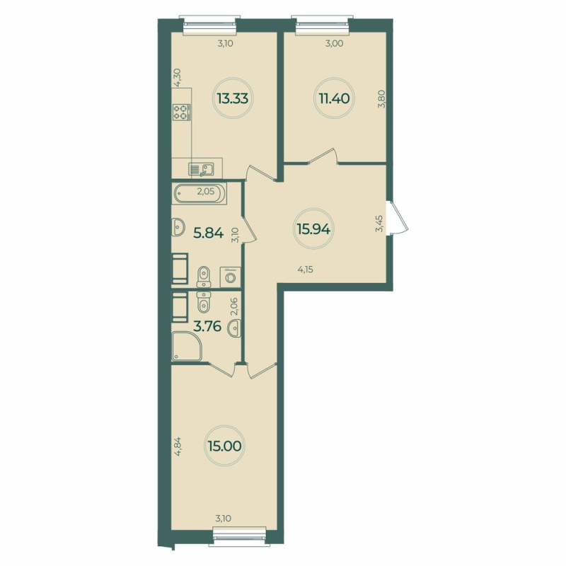 2 ккв 65,3 м²