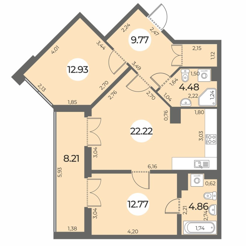 3 ккв (Евро) 71,1 м²