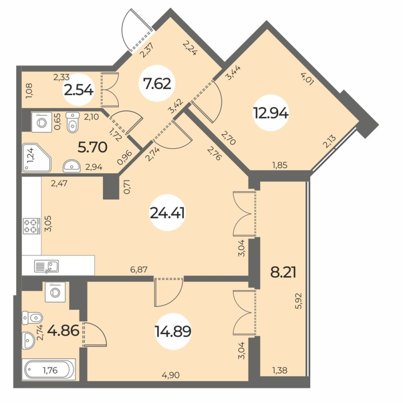 3 ккв (Евро) 74,5 м²