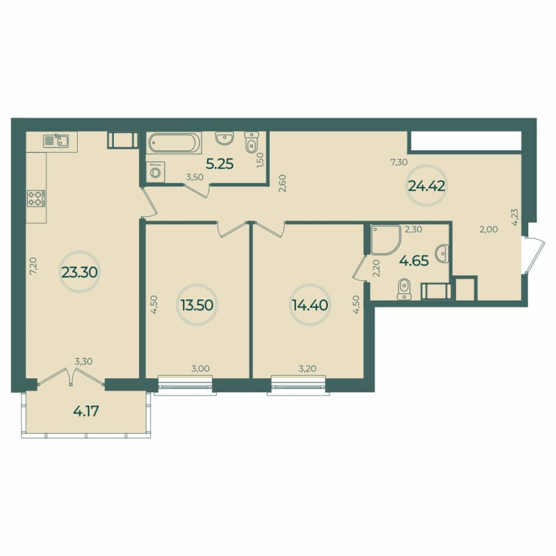 3 ккв (Евро) 86,8 м²