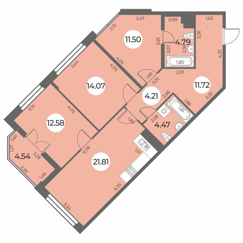 4 ккв (Евро) 87,4 м²