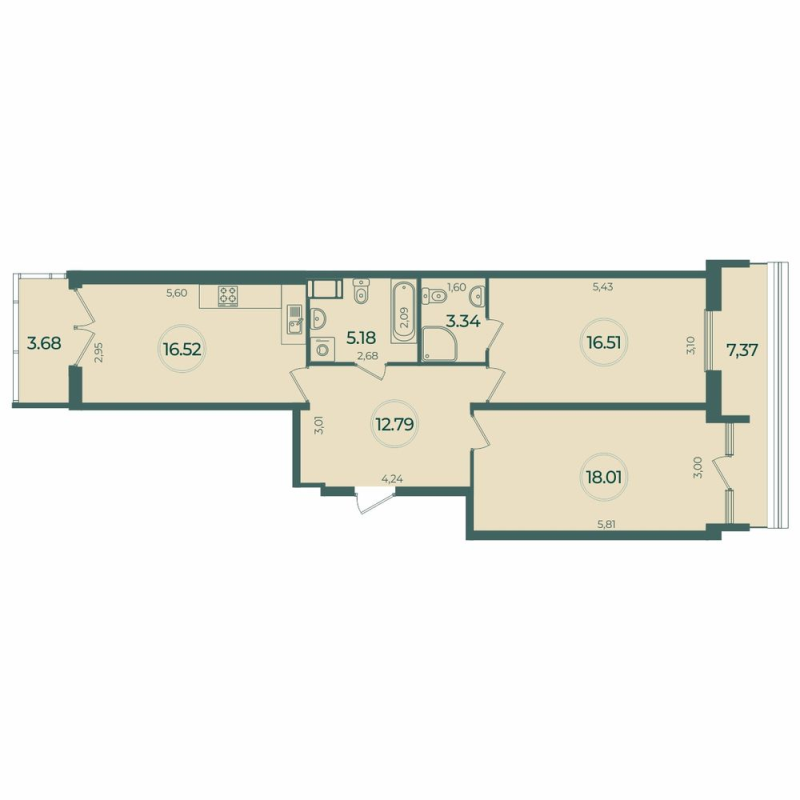 3 ккв (Евро) 75,7 м²