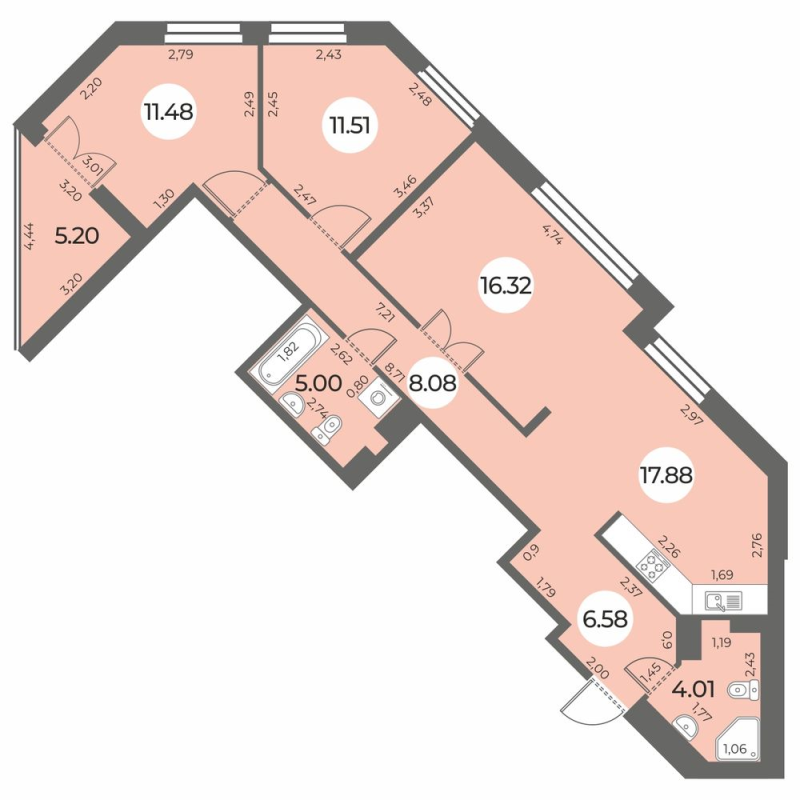 3 ккв (Евро) 83,5 м²