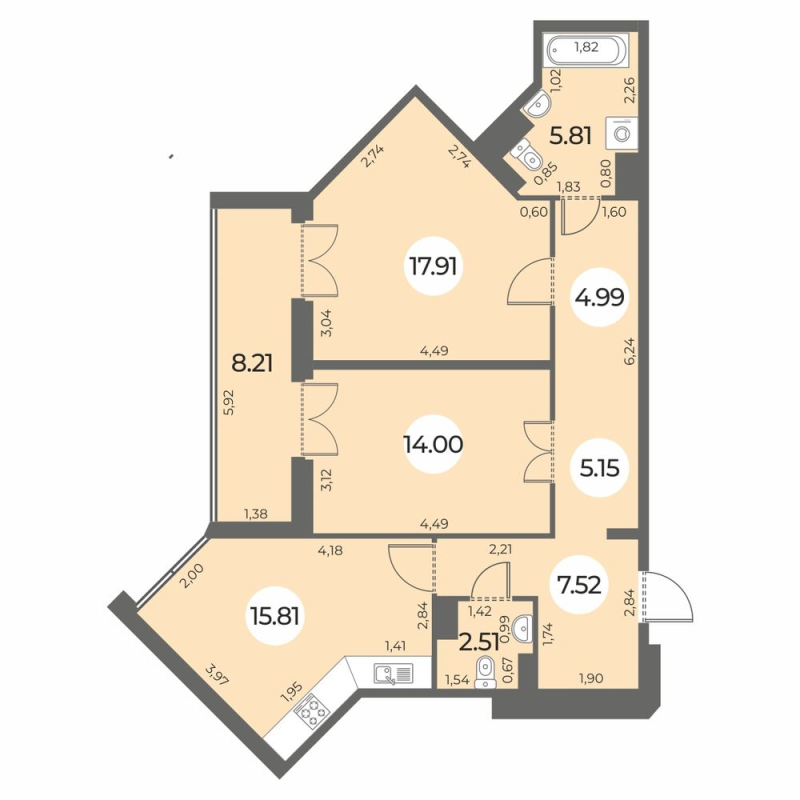 3 ккв (Евро) 77,8 м²