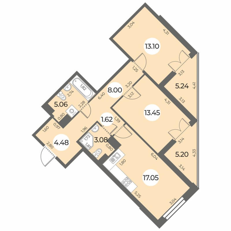 3 ккв (Евро) 71,1 м²