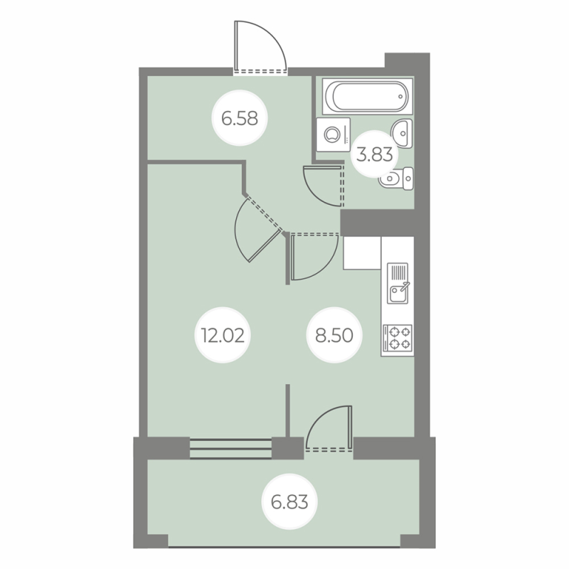Студия 34,4 м²