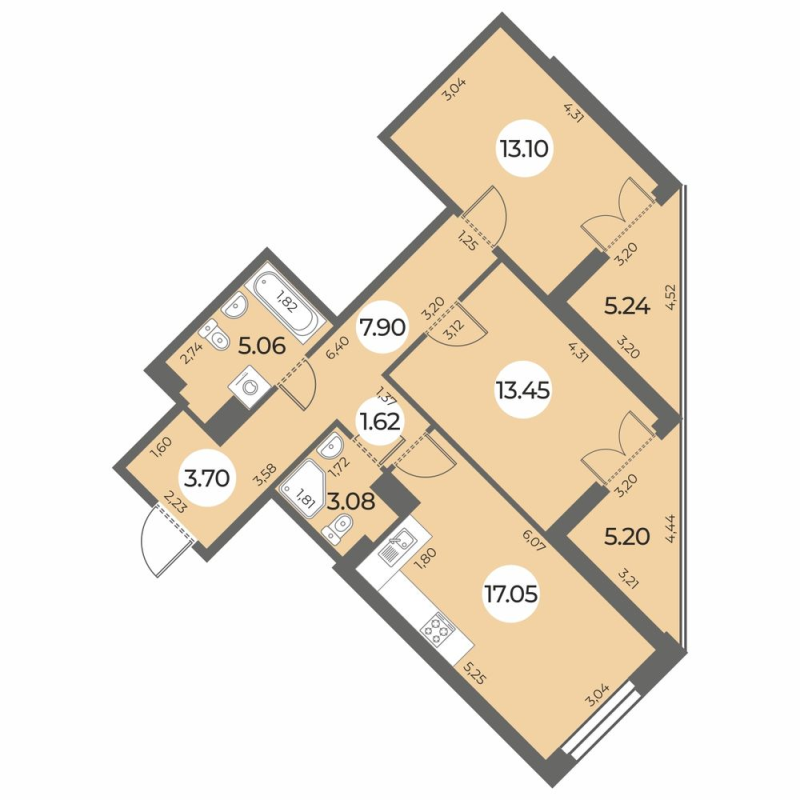 3 ккв (Евро) 70,2 м²