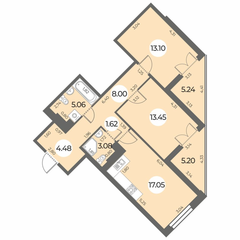 3 ккв (Евро) 71,1 м²