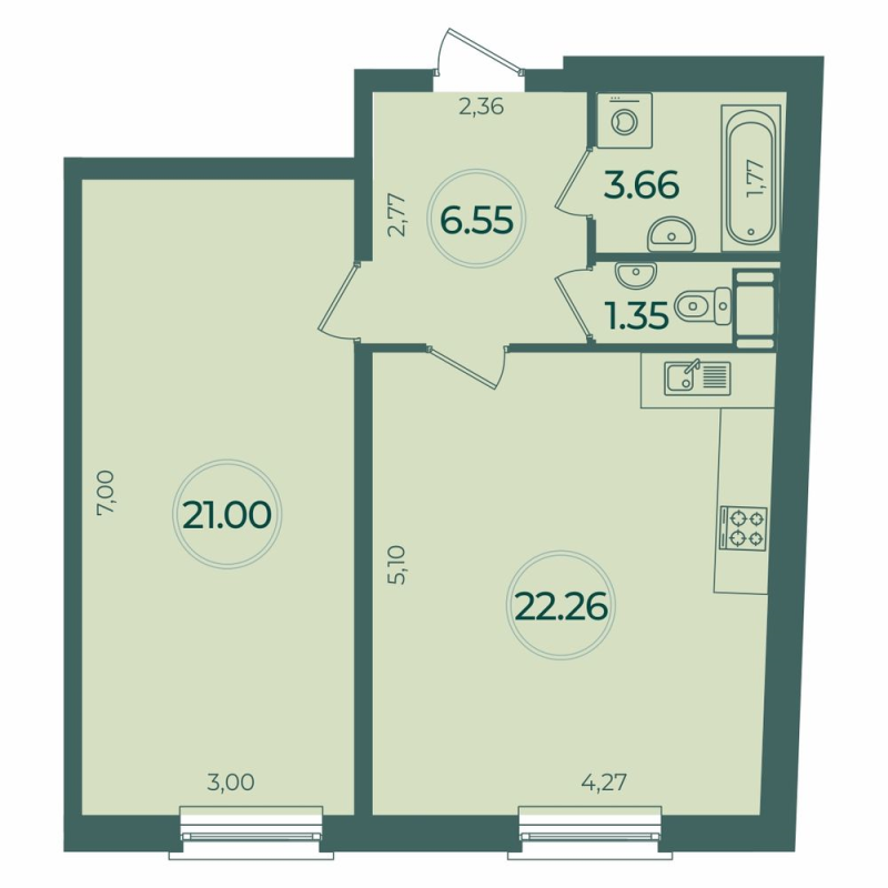2 ккв (Евро) 54,8 м²