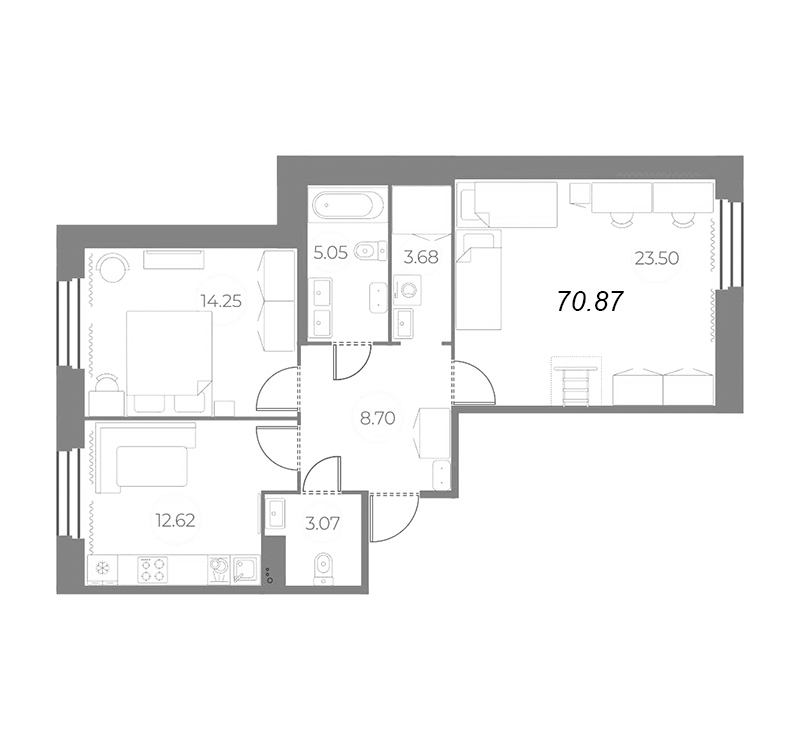 3 ккв (Евро) 70,9 м²