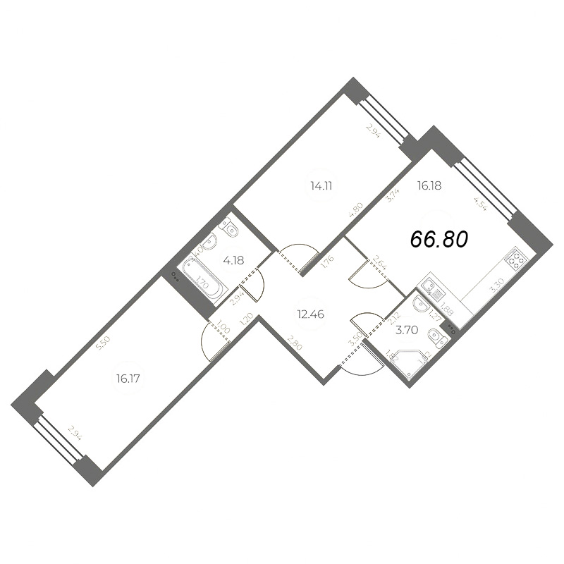3 ккв (Евро) 66,8 м²