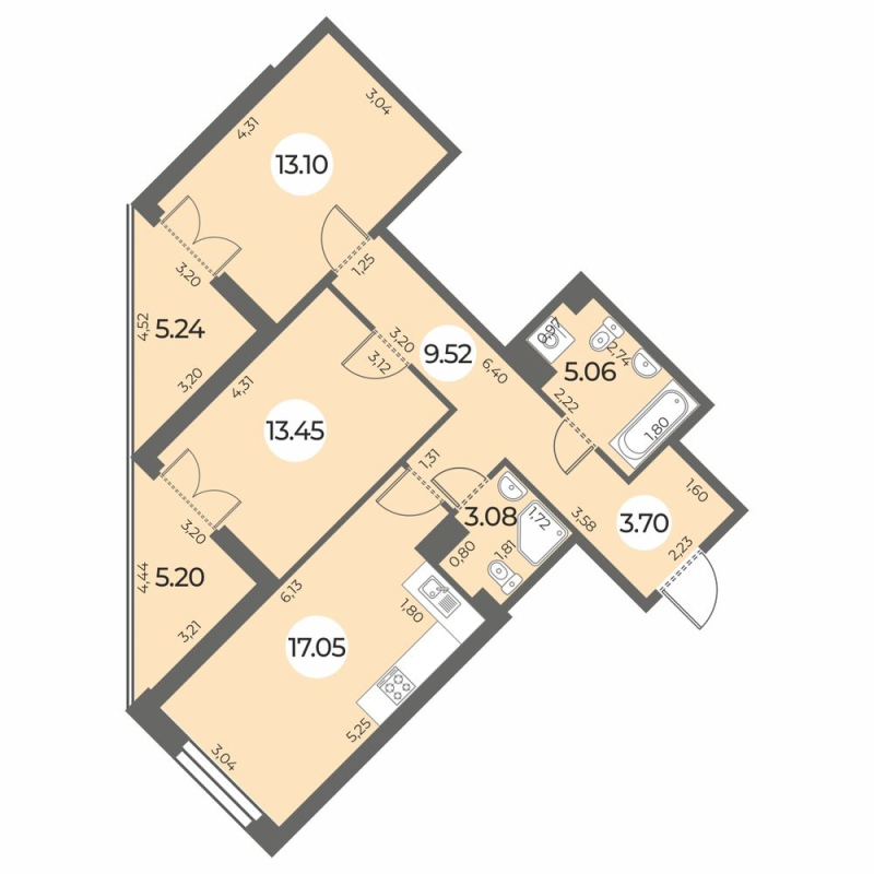 3 ккв (Евро) 70,2 м²