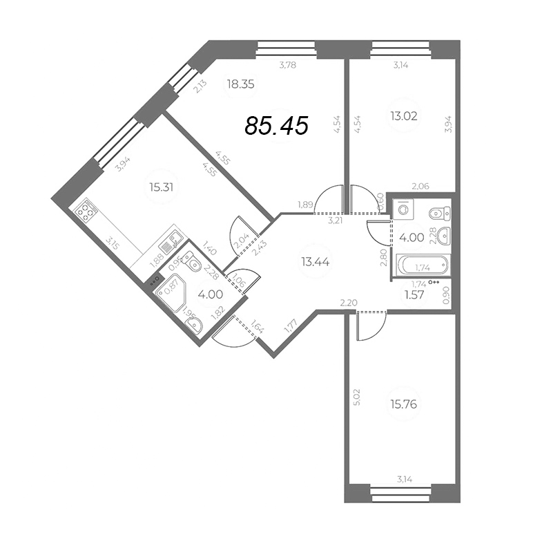 4 ккв (Евро) 85,5 м²
