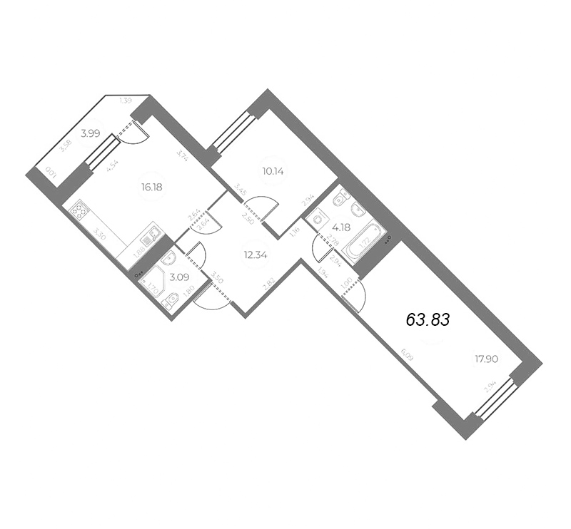 3 ккв (Евро) 65,8 м²