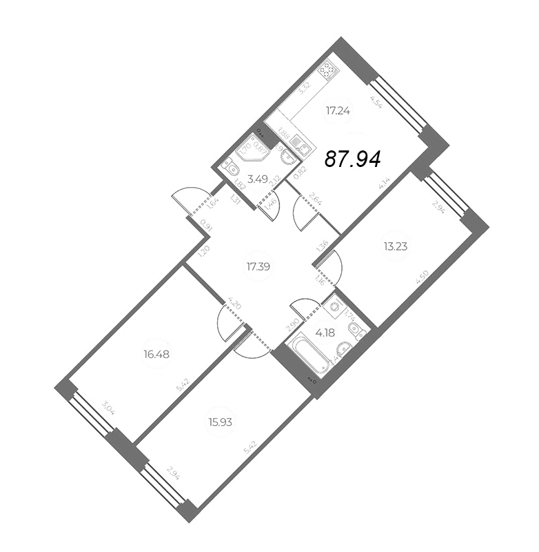 4 ккв (Евро) 87,9 м²