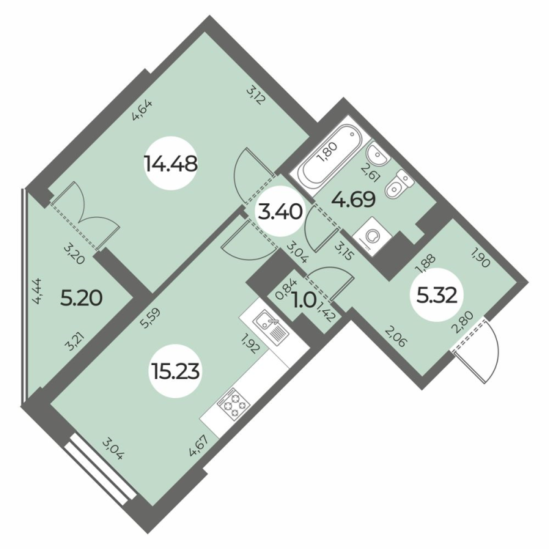 2 ккв (Евро) 46,7 м²