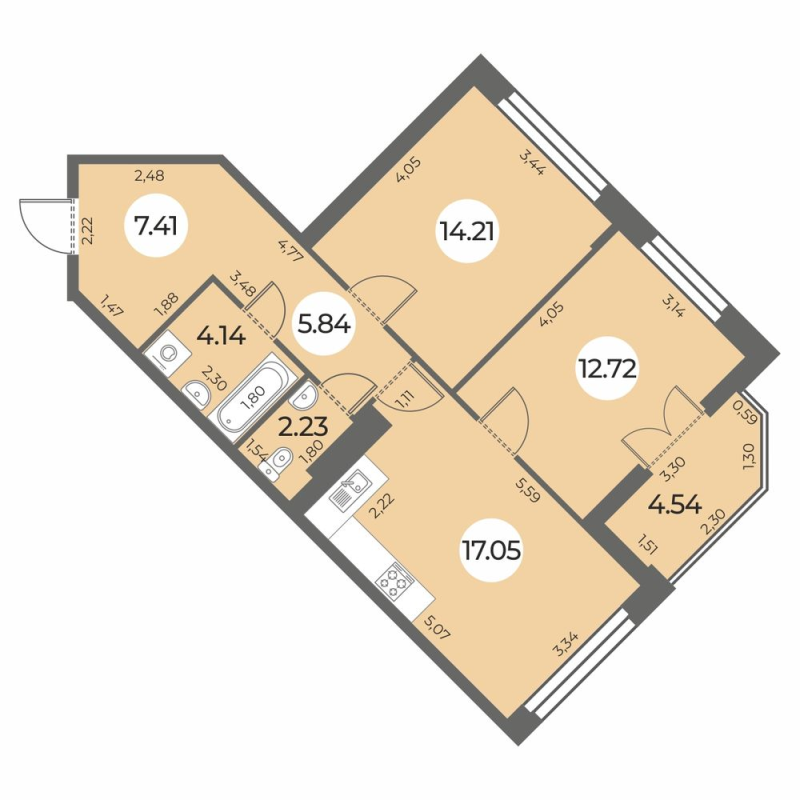 3 ккв (Евро) 65,9 м²