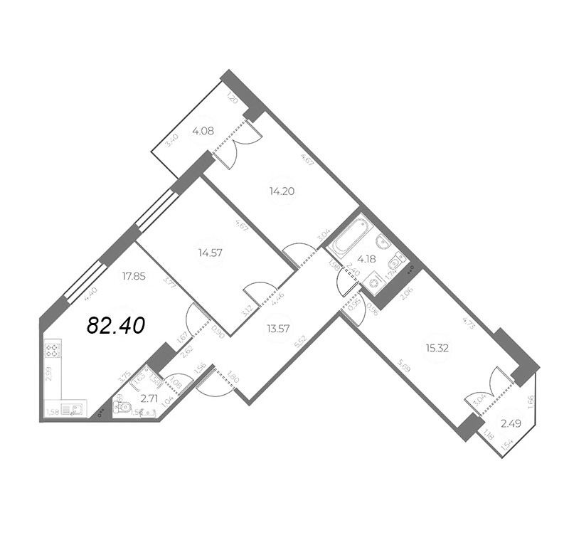 4 ккв (Евро) 85,7 м²
