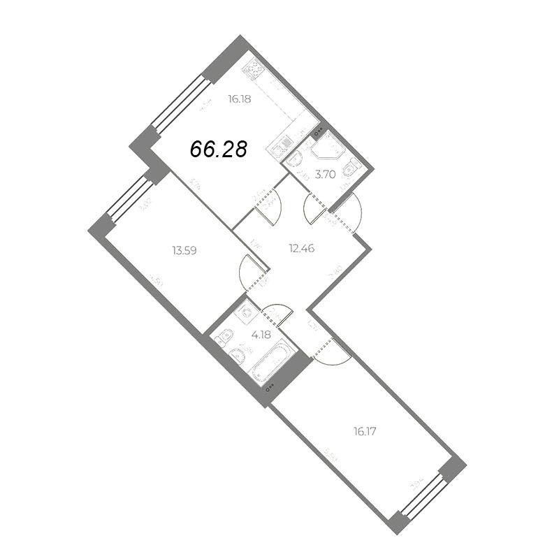 3 ккв (Евро) 66,3 м²