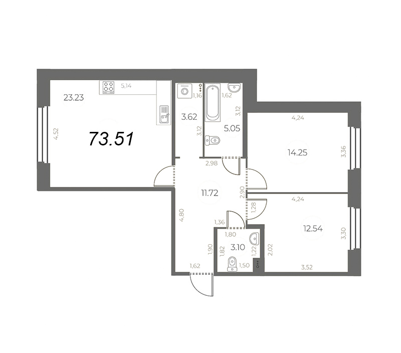 3 ккв (Евро) 73,5 м²