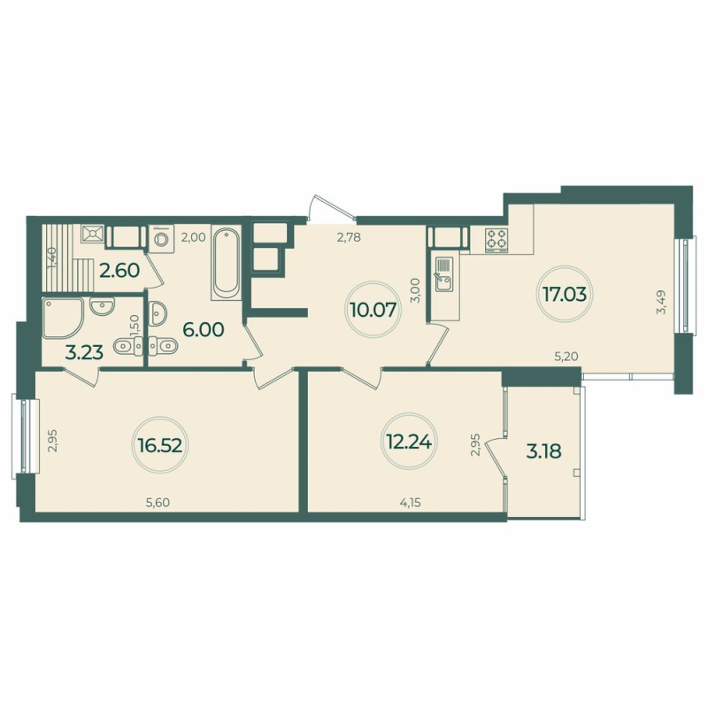 3 ккв (Евро) 68,6 м²