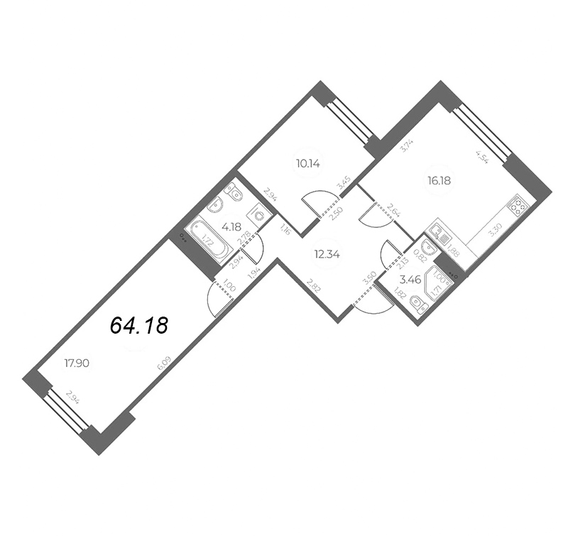 3 ккв (Евро) 64,2 м²