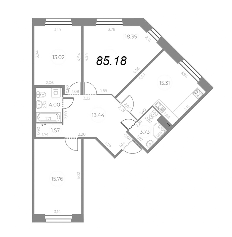 4 ккв (Евро) 85,2 м²