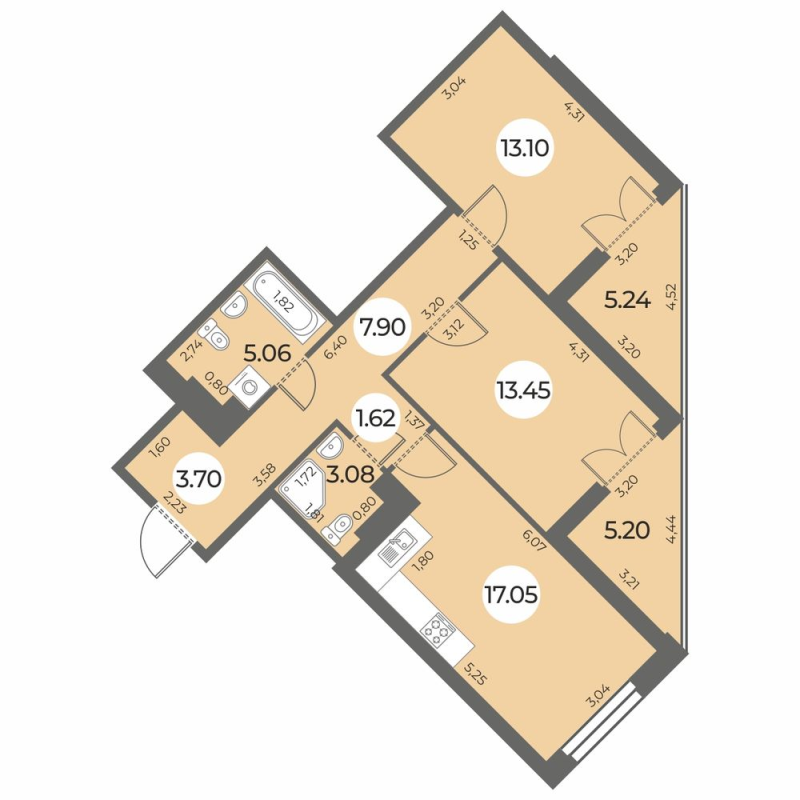 3 ккв (Евро) 70,2 м²